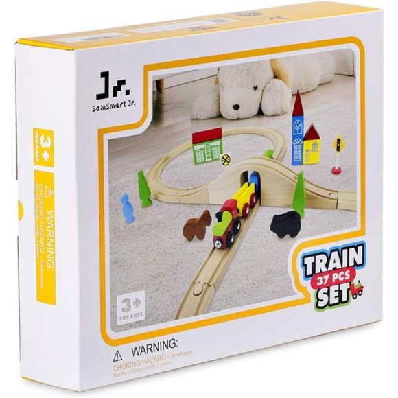 Wooden Train Set for Toddler with Double-Side Train Tracks Fits Brio, Thomas - Picture 7 of 7